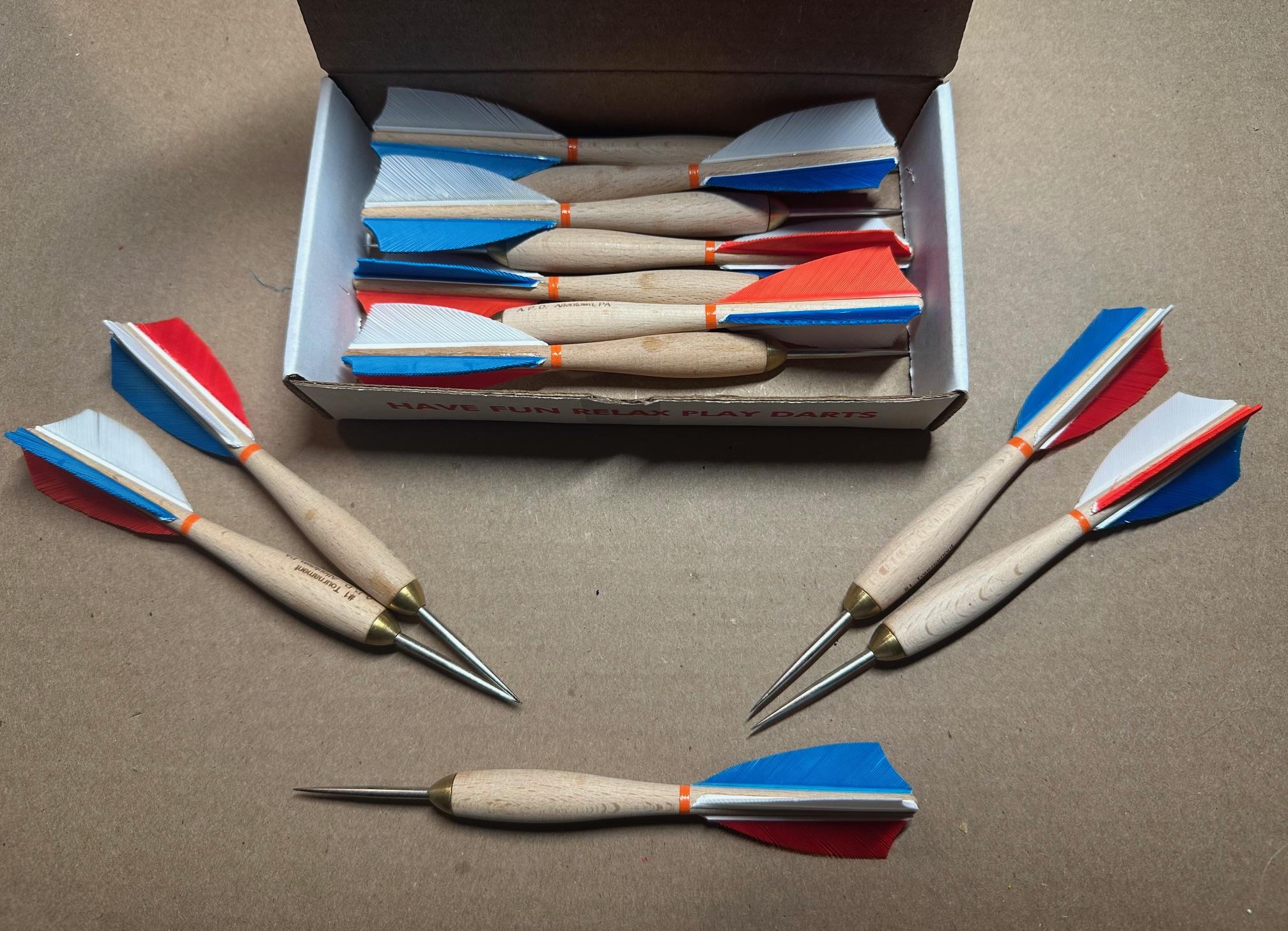 843 Orange, Turquoise & White Turkey Feather #1 Wooden Darts - Image 2